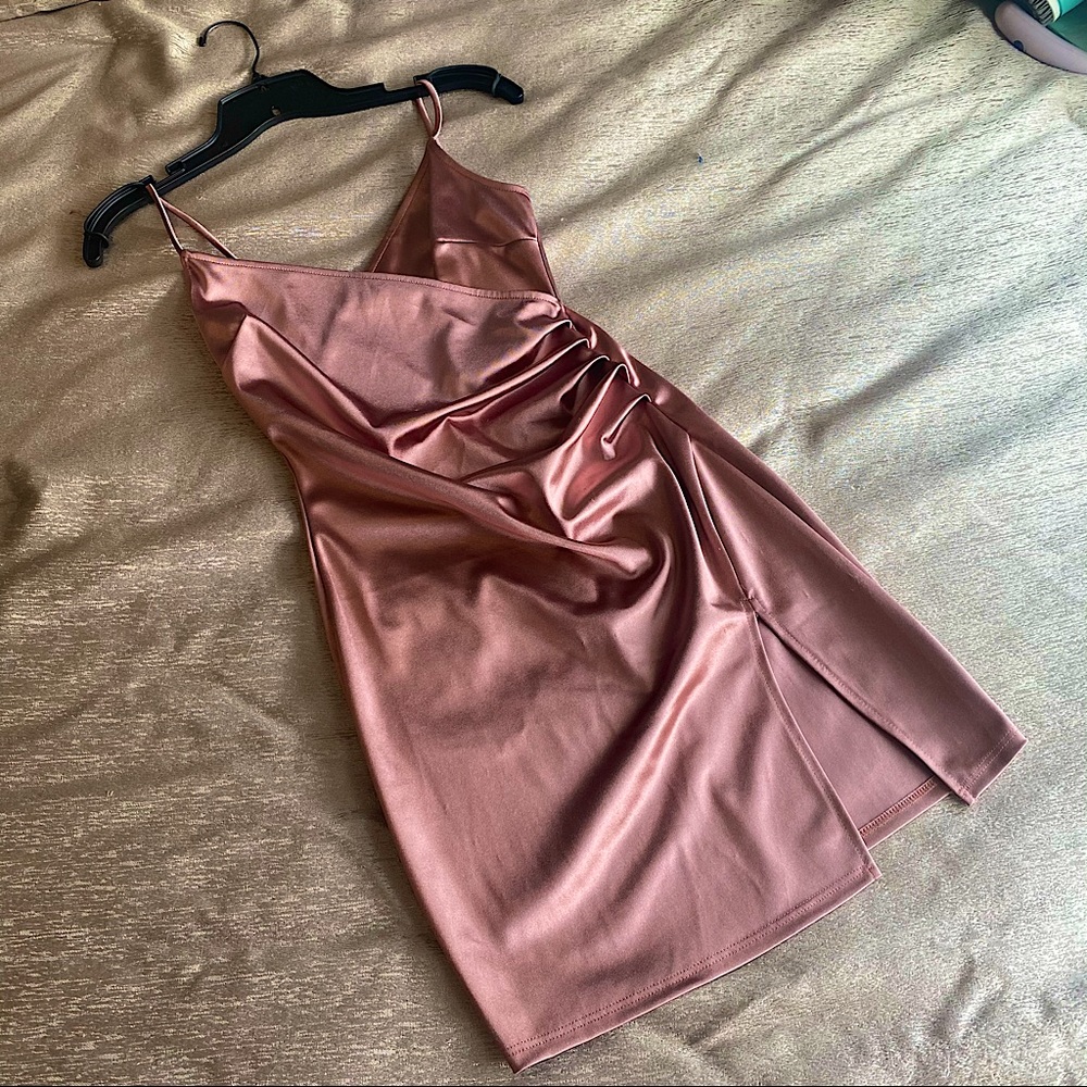 Blue Blush Metallic Slip Front Wrap Dress